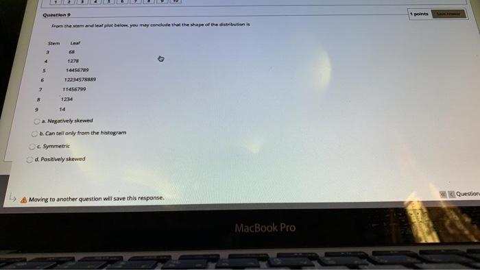 Solved 1 pts Question 9 From the stern and leaf plot below, | Chegg.com