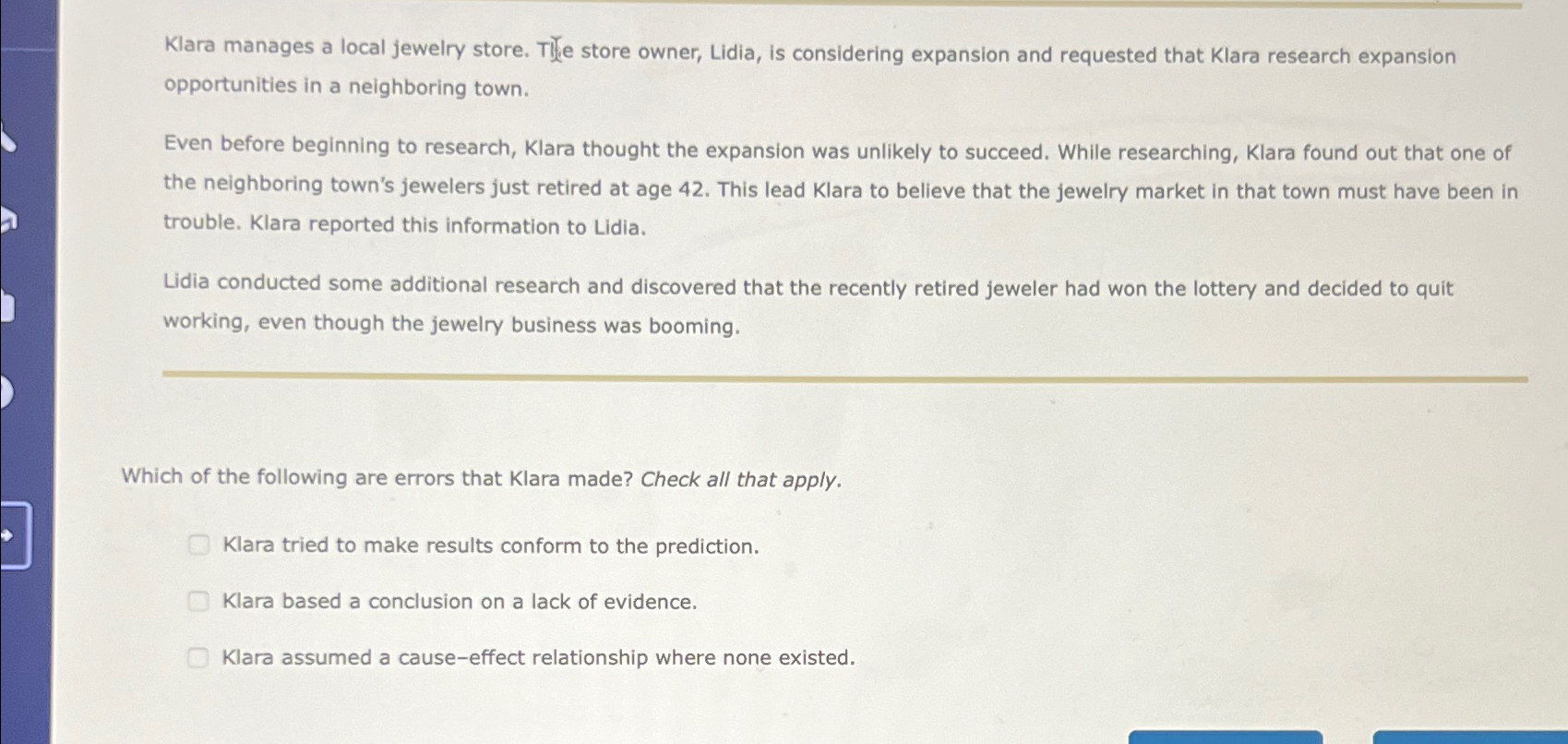 Solved Klara manages a local jewelry store. The store owner, | Chegg.com