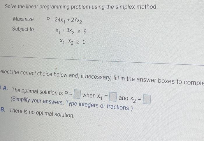 Solved Solve the linear programming problem using the | Chegg.com