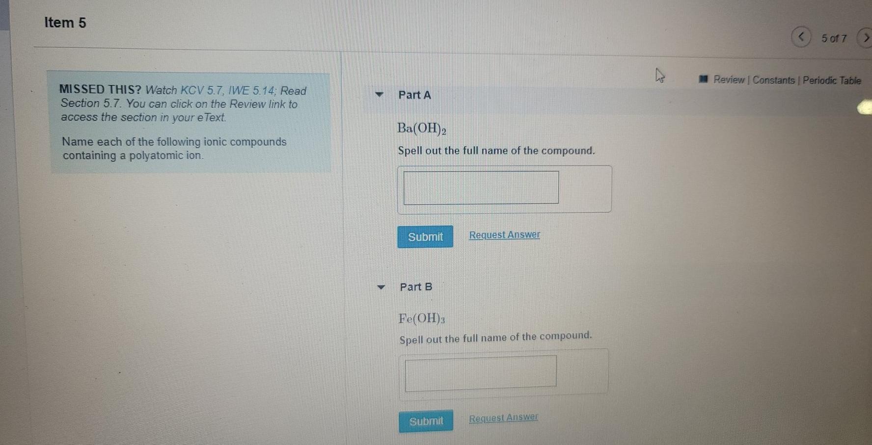 Solved Item 5 5 of 7 Review Constants Periodic Table Part A | Chegg.com