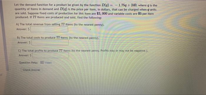 Solved = Let the demand function for a product be given by | Chegg.com