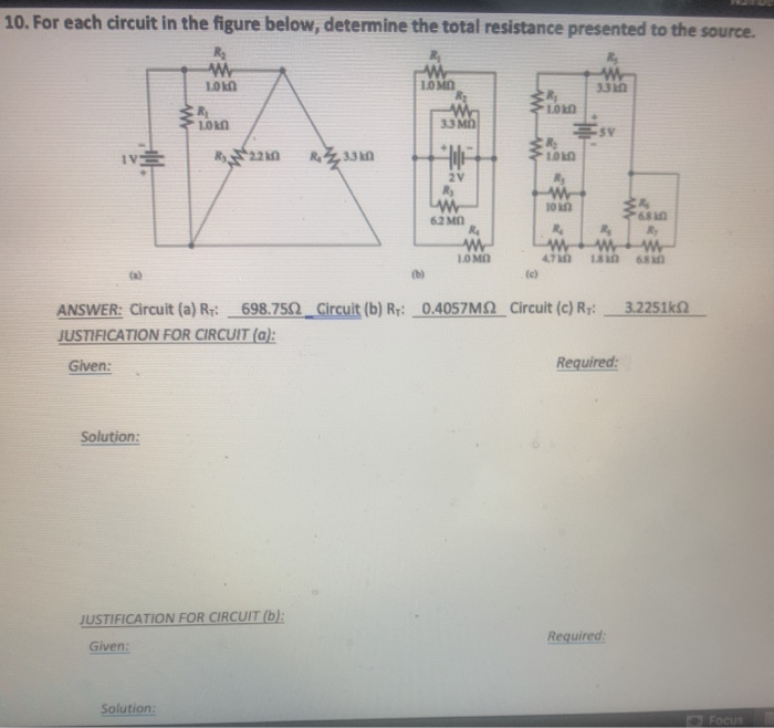 Solved 10. For each circuit in the figure below, determine | Chegg.com