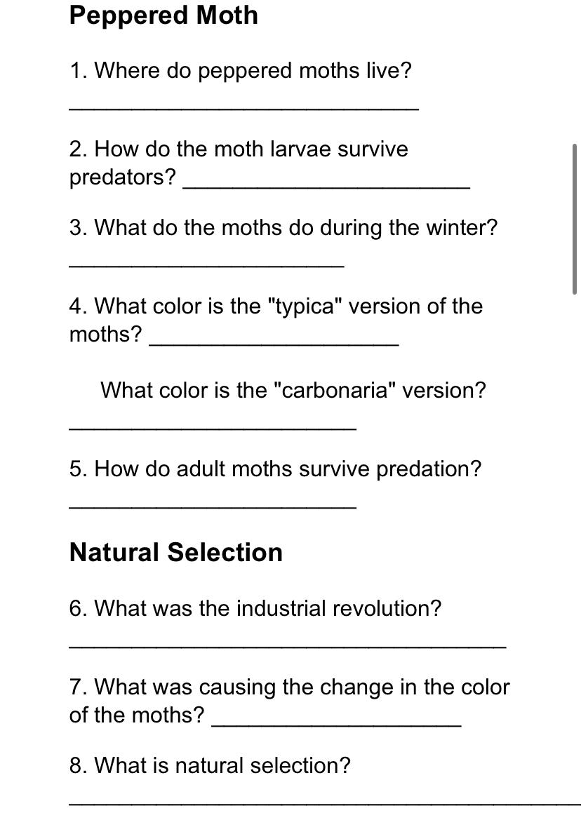 Solved Peppered MothWhere do peppered moths live?-How do the 