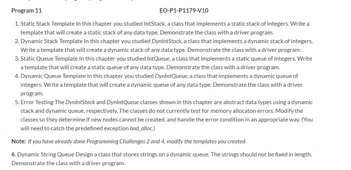 Solved Program 11 EO-P1-P1179-V10 1. Static Stack Template | Chegg.com