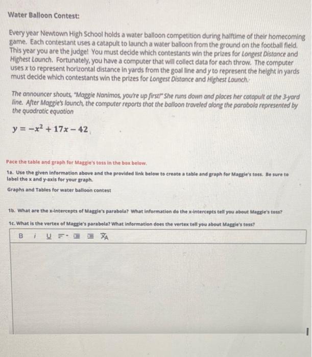 Solved Water Balloon Contest Every year Newtown High School