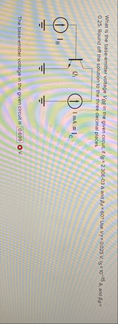 Solved What is the base-emitter voltage VBE ﻿in the given | Chegg.com