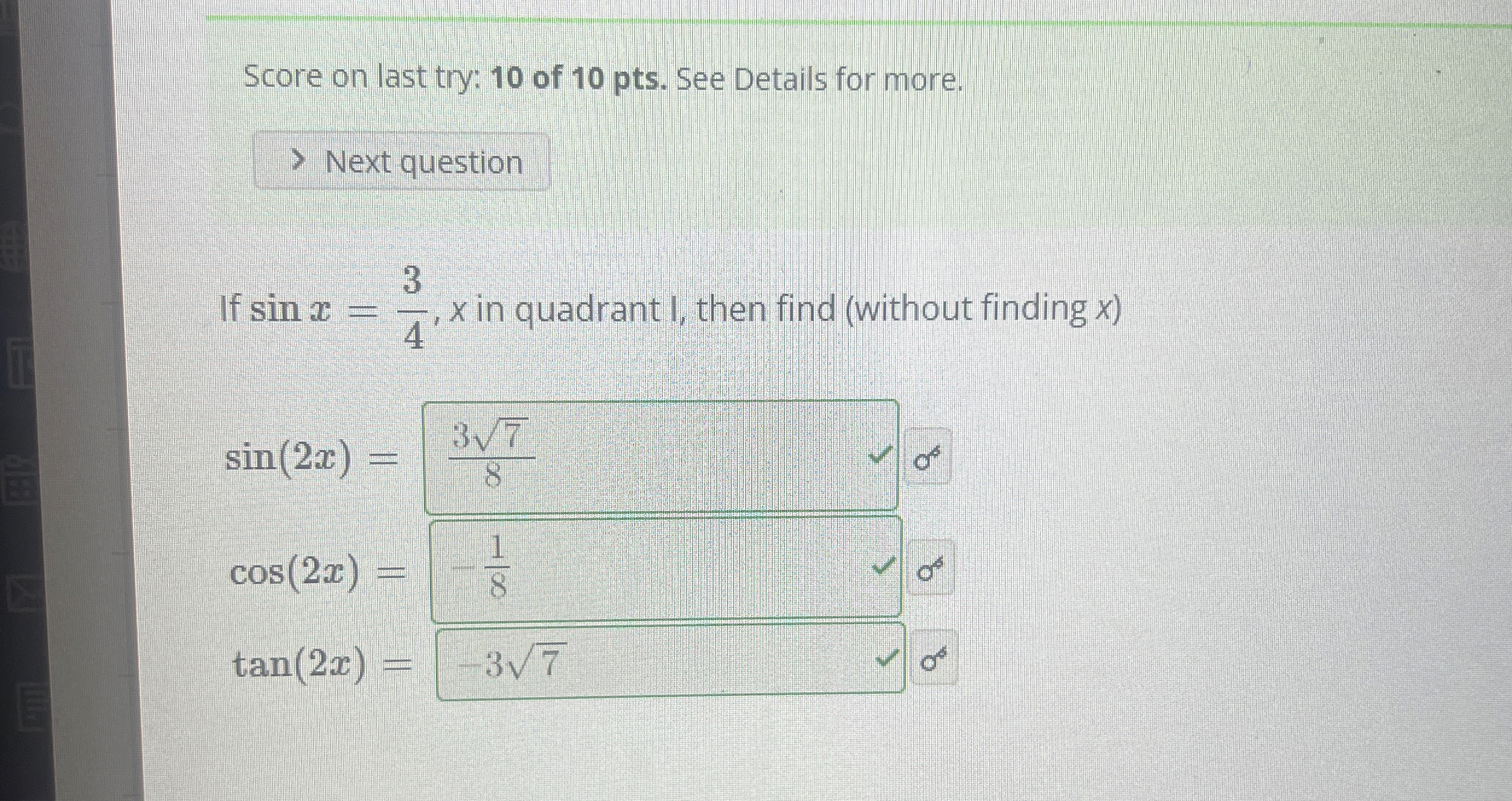 Score on last try: 10 ﻿of 10 ﻿pts. ﻿See Details for | Chegg.com