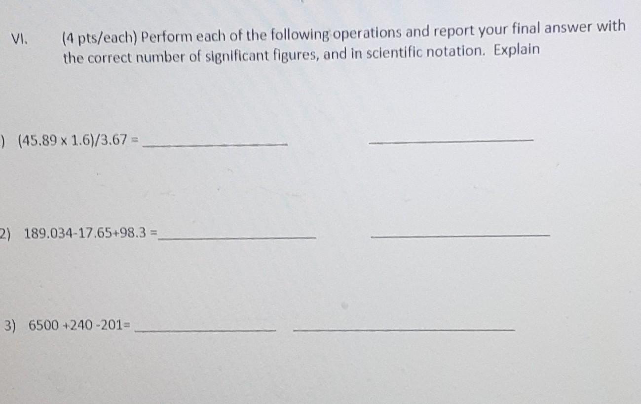 Solved VI. (4 pts/each) Perform each of the following | Chegg.com