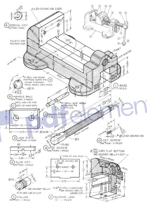 using solidworks MAKE THE ASSEMBLY OF MASHINE VICE | Chegg.com