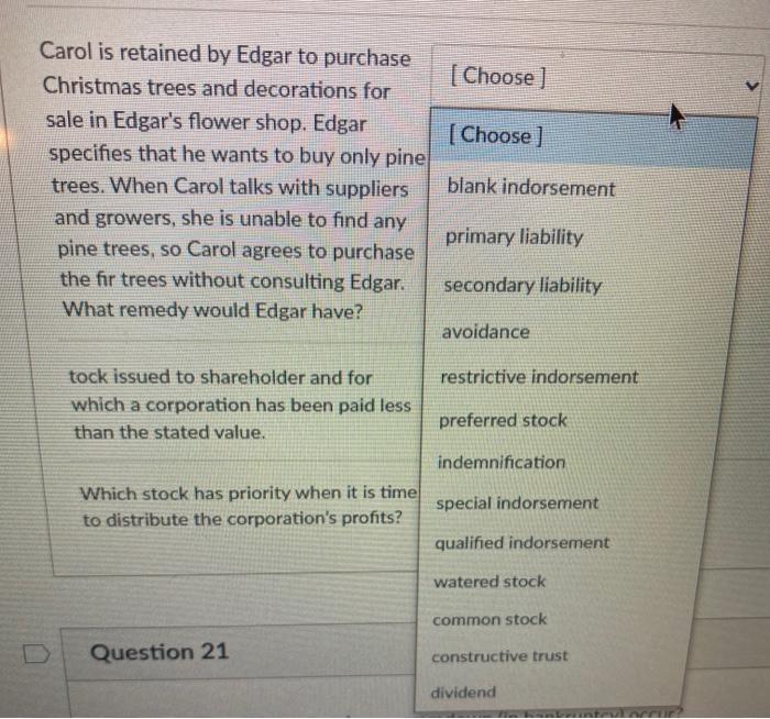 Solved [Choose ] [ Choose] Carol is retained by Edgar to | Chegg.com