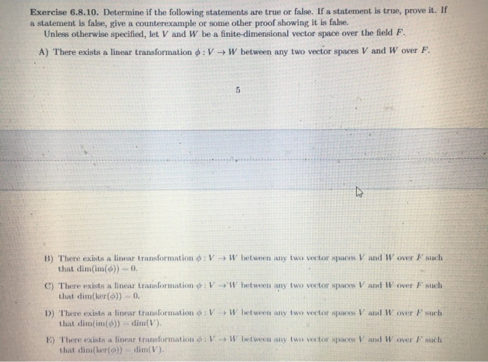 Solved Linear Algebra. Determine if the statements are true | Chegg.com