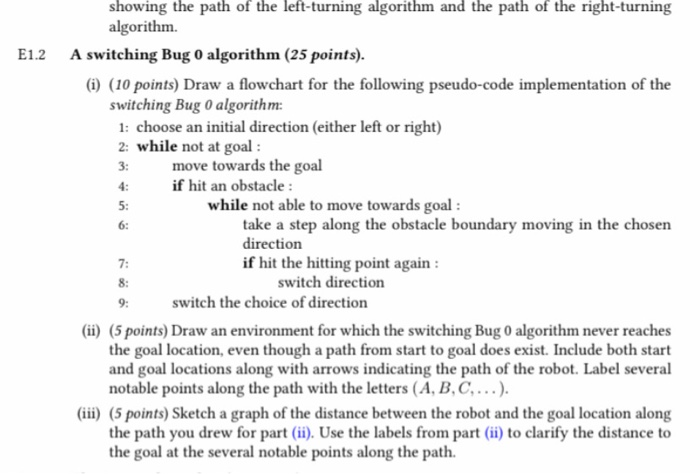showing the path of the left-turning algorithm and the path of the right-turning algorithm. A switching Bug 0 algorithm (25 p
