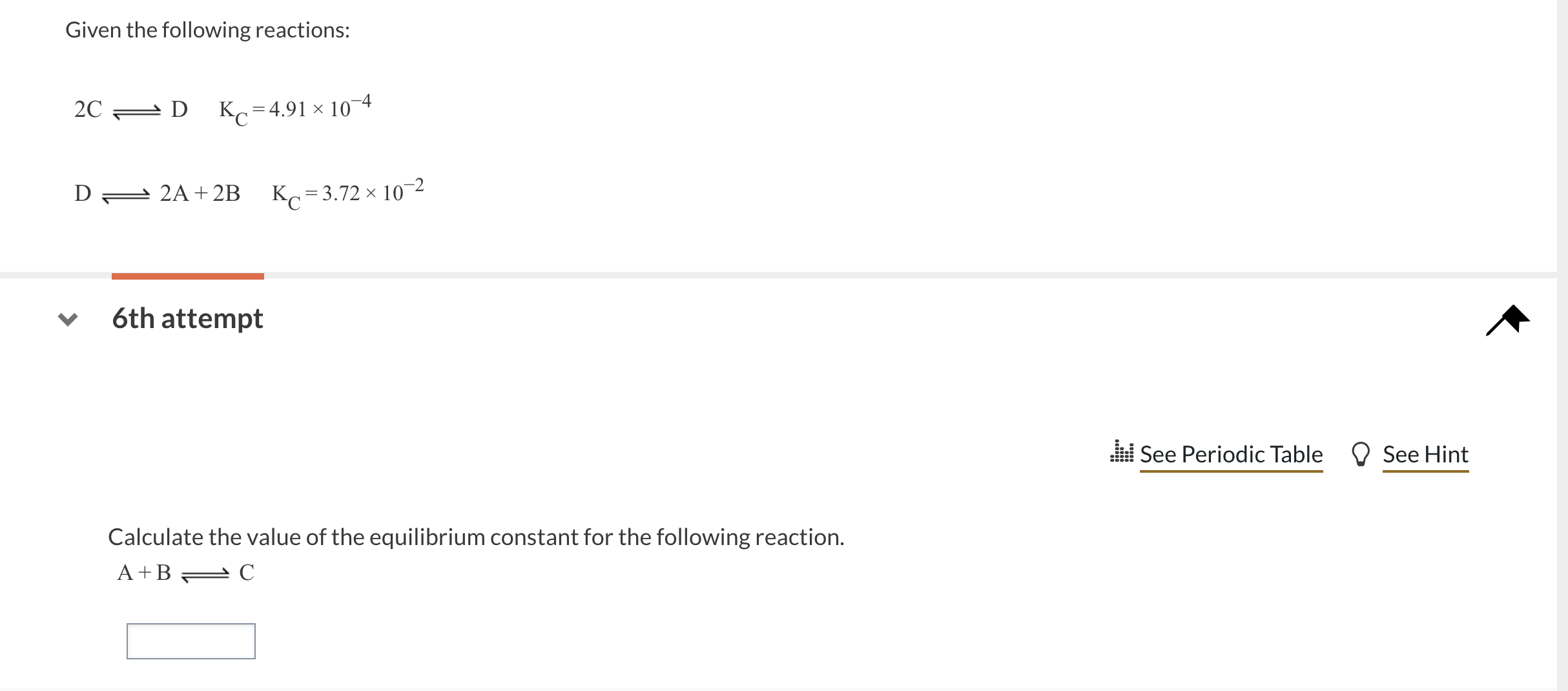 Solved Calculate the value of ﻿the equilibrium constant for | Chegg.com