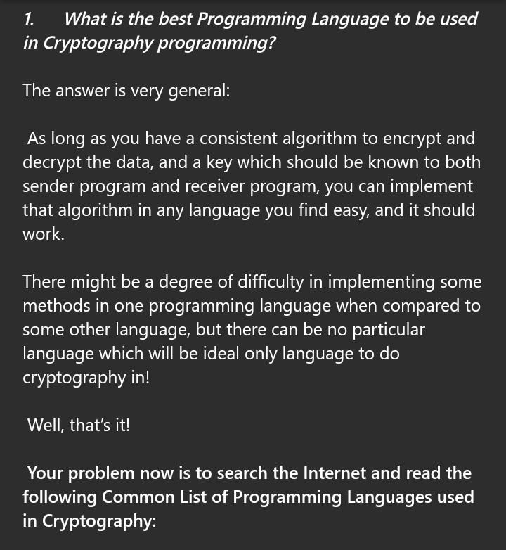 Solved 1. What is the best Programming Language to be used | Chegg.com