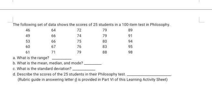 Solved The following set of data shows the scores of 25 | Chegg.com