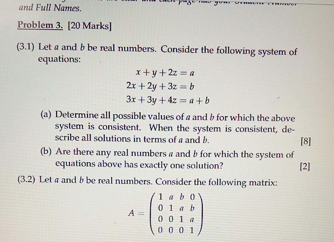 Solved (3.1) Let A And B Be Real Numbers. Consider The | Chegg.com