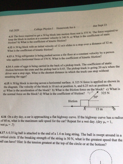 Solved Fall 2020 College Physies 1 Homework Set 6 due Sept | Chegg.com