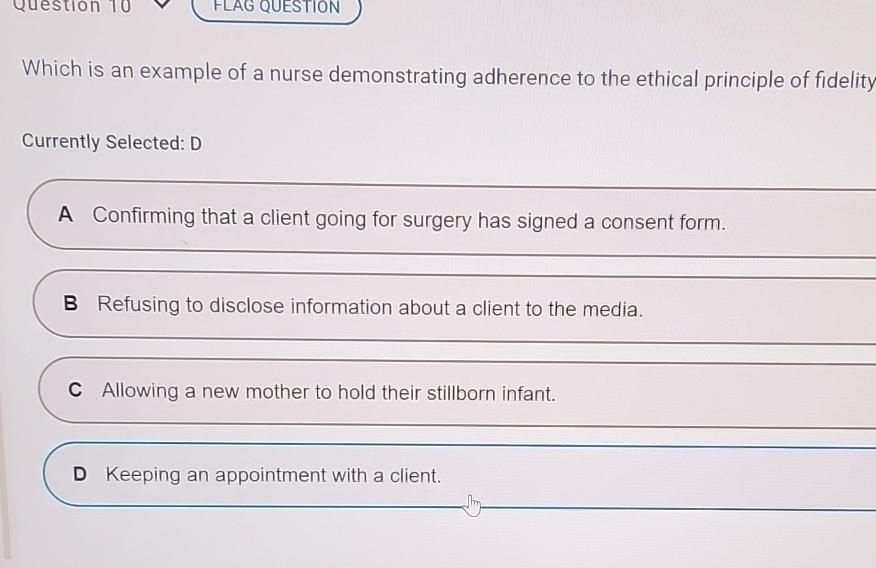 Solved Which is an example of a nurse demonstrating | Chegg.com
