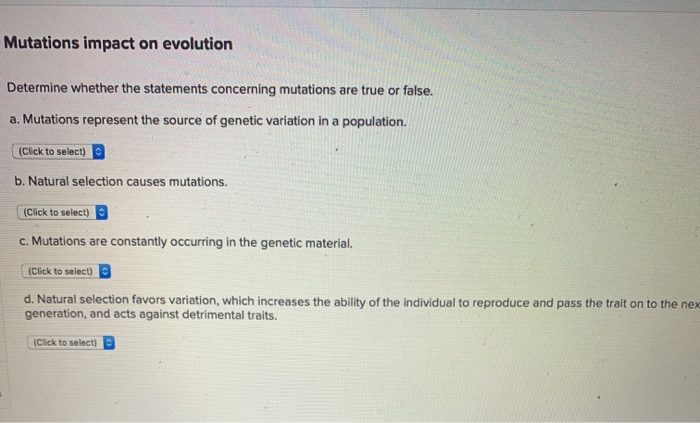 Which Of The Following Statements Is True Regarding Evolution Solved Mutations impact on evolution Determine whether the | Chegg.com