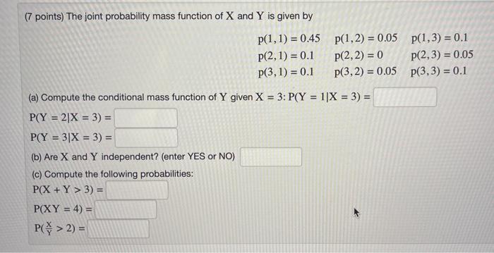 Solved ( 7 points) The joint probability mass function of X | Chegg.com