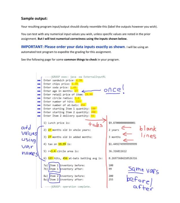 Solved • Create ONE Scanner object to do the user input | Chegg.com