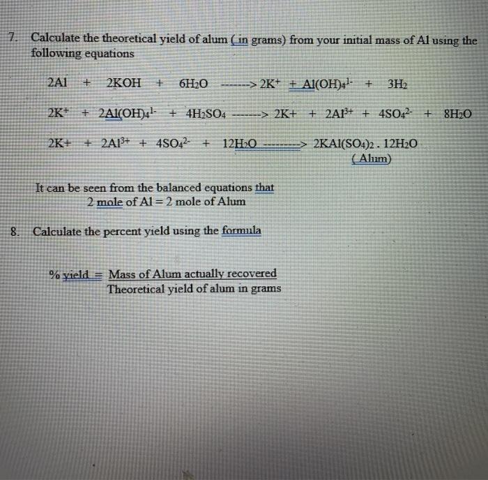 Solved Chem 1010 Lab Yield of aluminum Many waste