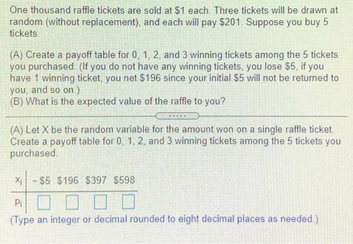 Solved One thousand raffle tickets are sold at $1 each. | Chegg.com
