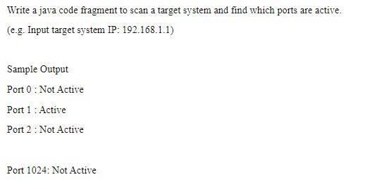 Solved Write a java code fragment to scan a target system | Chegg.com