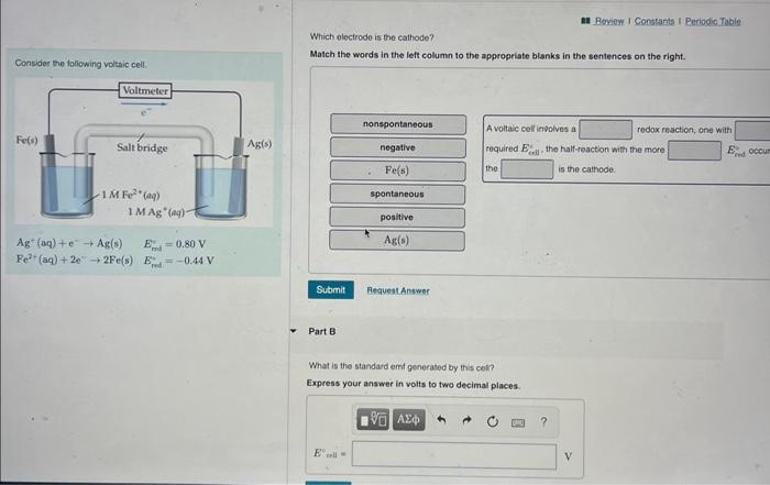 Which olectrode is the cathode?
Match the words in the left column to the appropriate blanks in the sentences on the right.
C