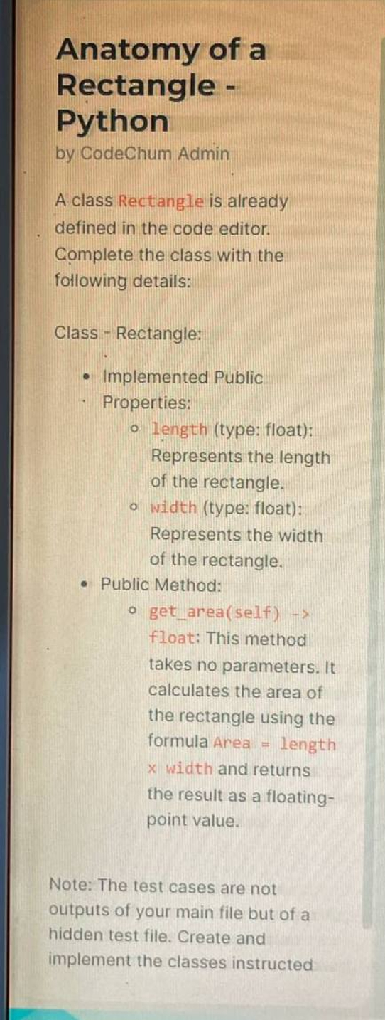 Solved Anatomy of aRectangle -Pythonby CodeChum AdminA class | Chegg.com