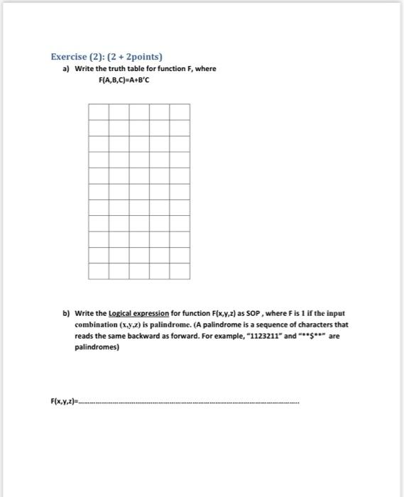 Solved Exercise (2): (2 + 2points) a) Write the truth table | Chegg.com