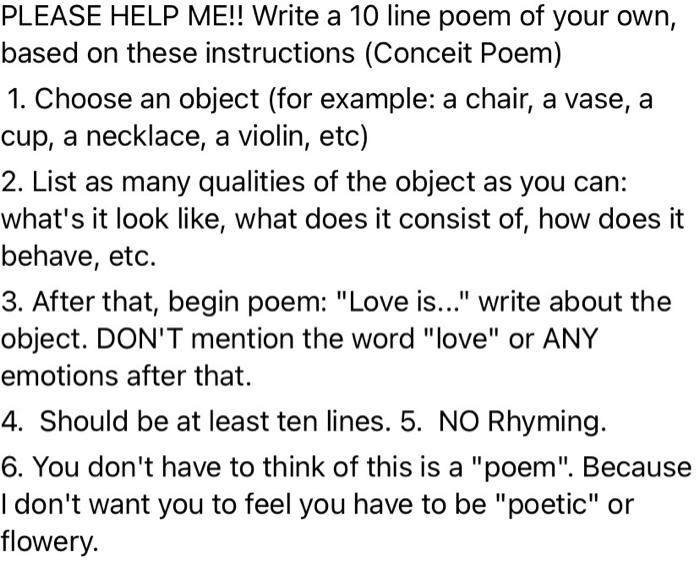 Solved PLEASE HELP ME!! Write a 10 line poem of your own, | Chegg.com