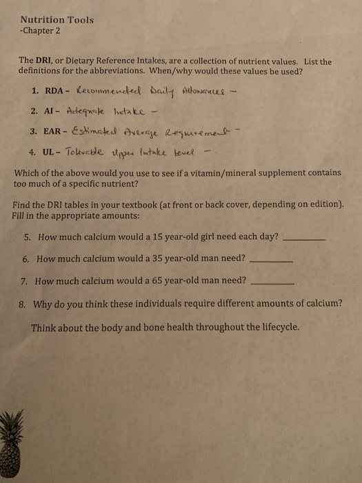 Solved Nutrition Tools Chapter 2 The Dri Or Dietary Chegg Com