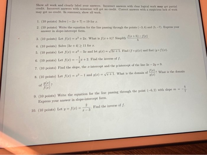 Solved Show all work and clearly label your answers. | Chegg.com