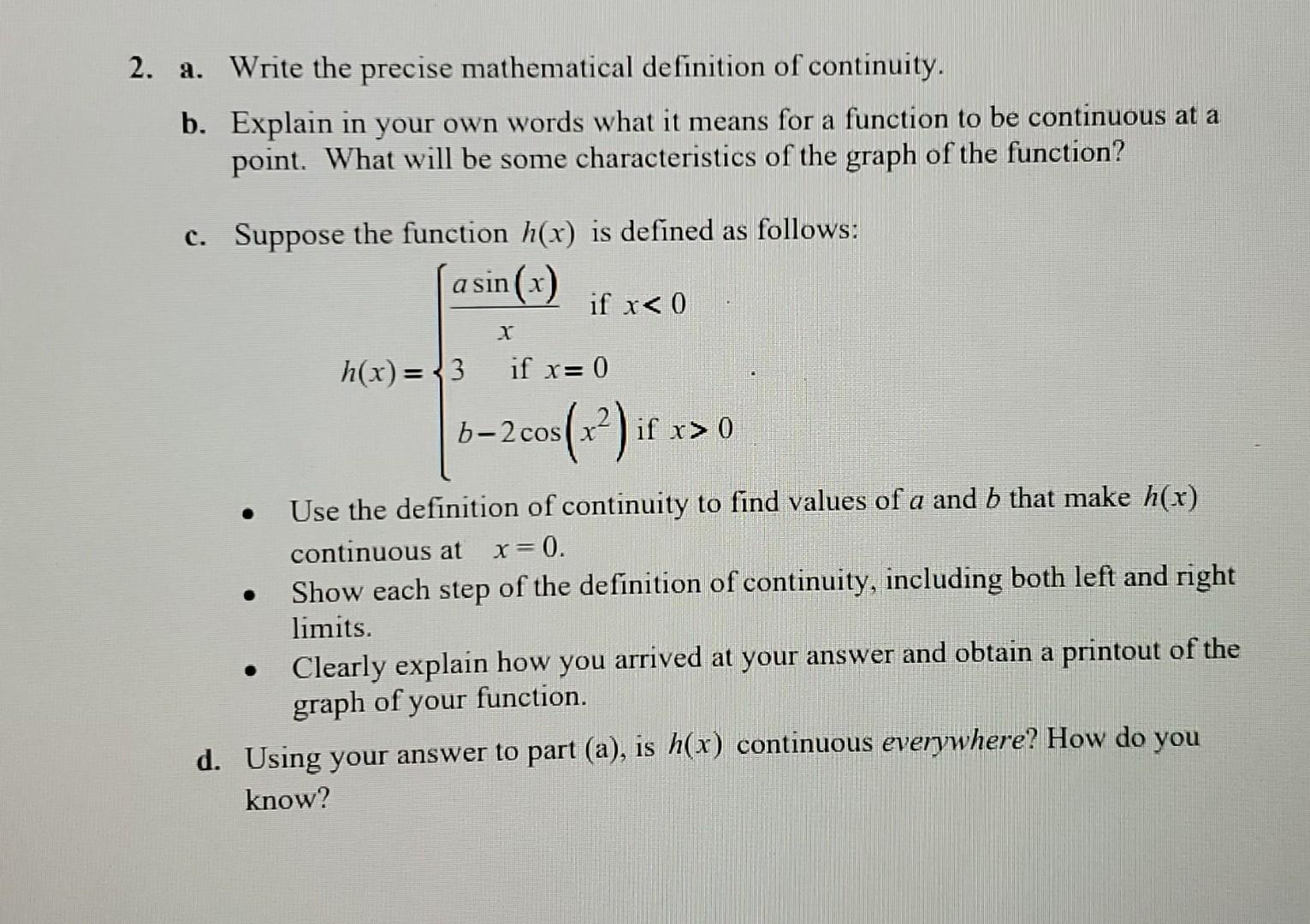 Solved 2. a. Write the precise mathematical definition of | Chegg.com
