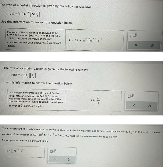 Solved The rate of a certain reaction is given by the | Chegg.com