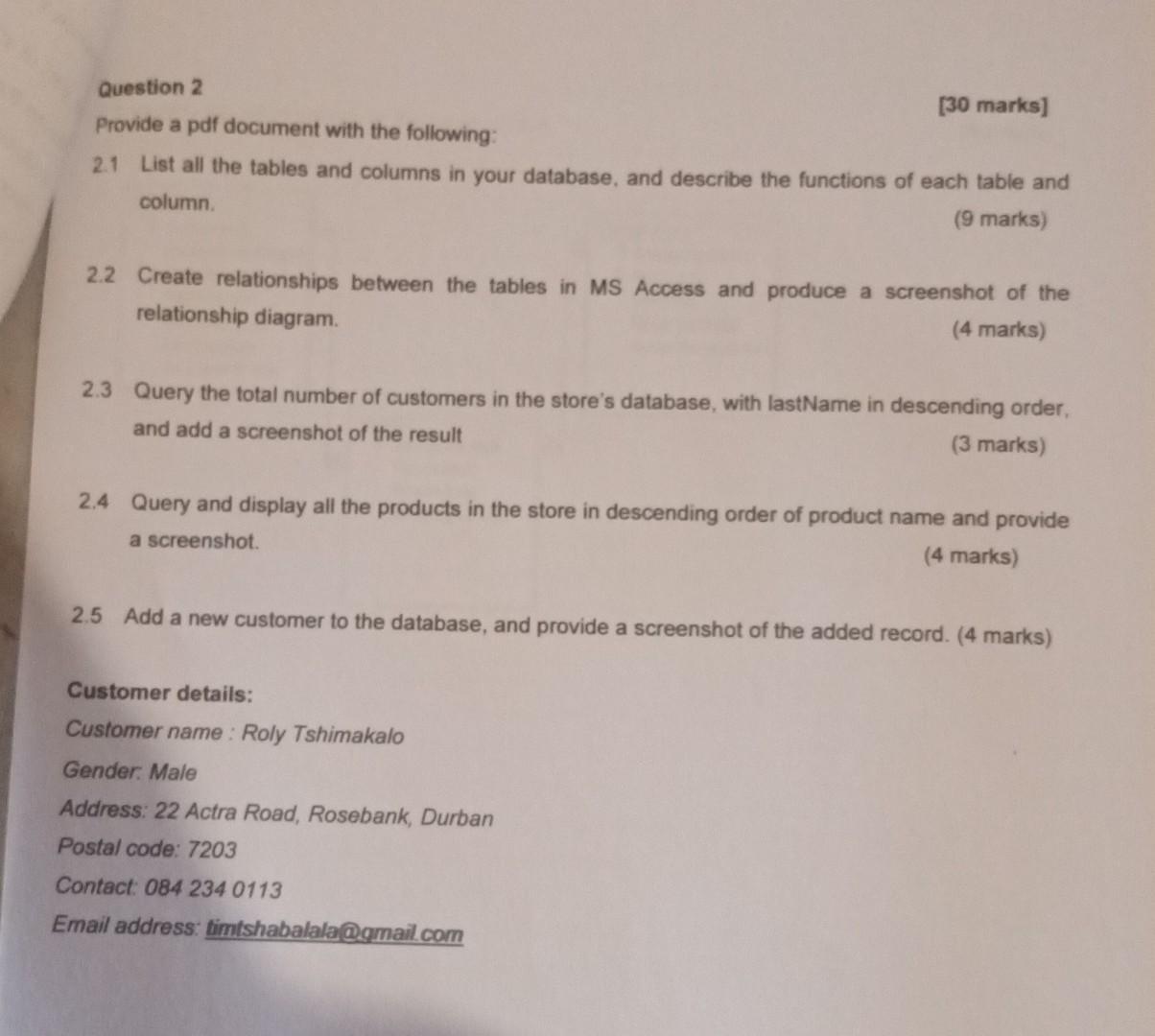 Solved Question 2 Provide A Pdf Document With The Following Chegg