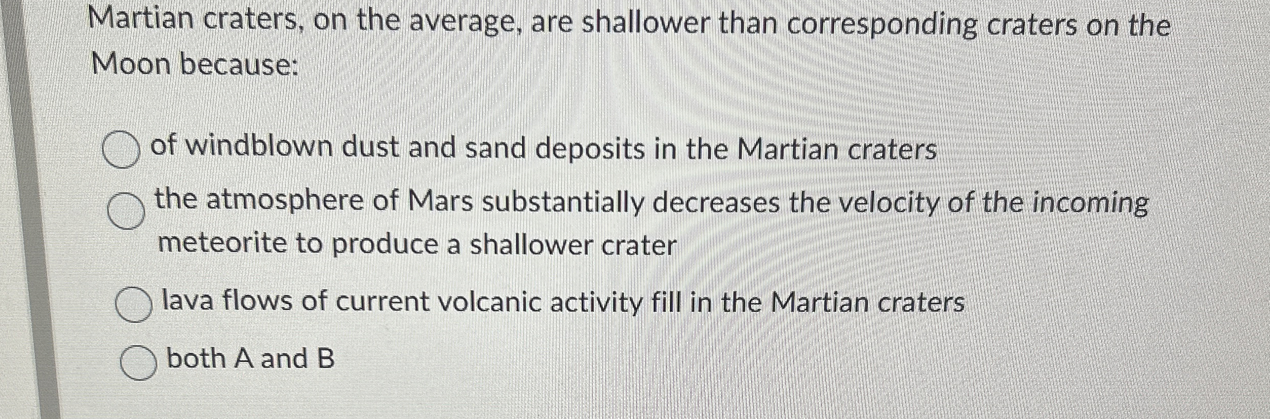 Solved Martian Craters, On The Average, Are Shallower Than | Chegg.com