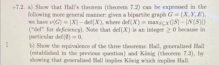 +7.2. a) Show that Hall's theorem (theorem 7.2) can | Chegg.com
