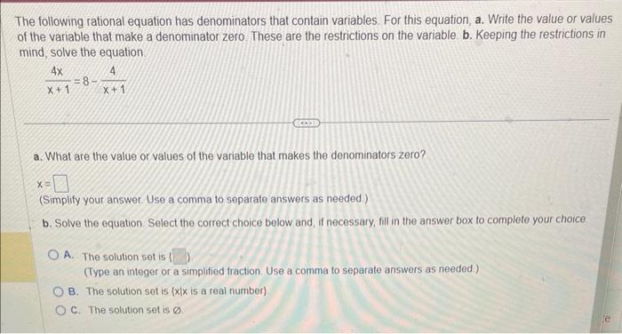 Solved The following rational equation has denominators that | Chegg.com