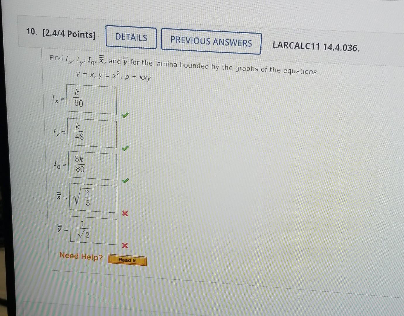 Solved [2/4 Points] DETAILS PREVIOUS ANSWERS LARCALC11 | Chegg.com