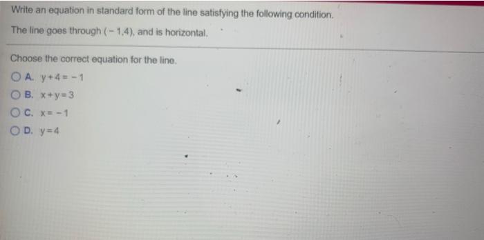 Solved Write an equation in standard form of the line | Chegg.com