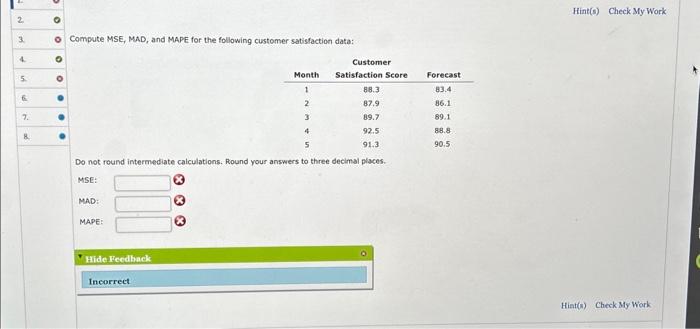 Compute MSE MAD And MAPE For The Following Customer Chegg Com   Image