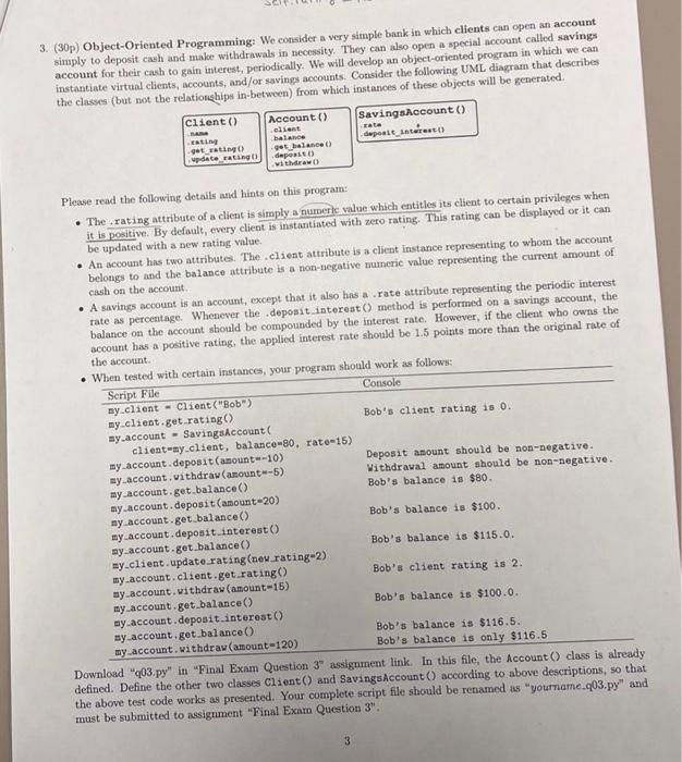 Solved 3. (30p) Object-Oriented Programming: We consider a | Chegg.com