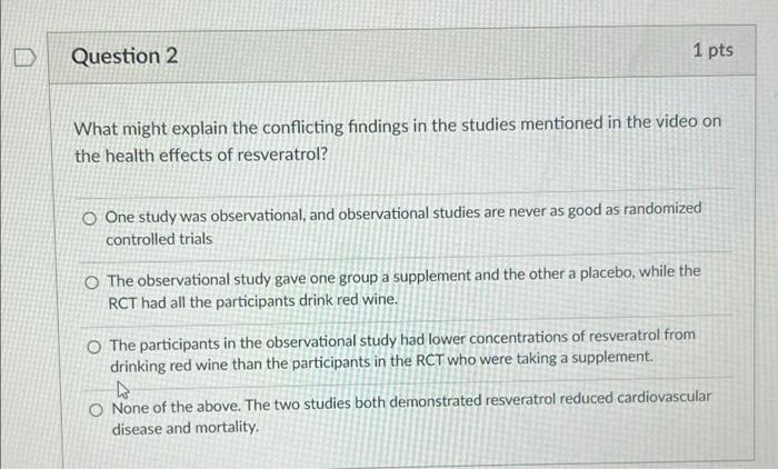 D Question 2 1 pts What might explain the conflicting | Chegg.com
