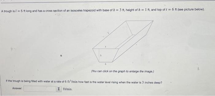 Solved A trough is I = 6 ft long and has a cross section of | Chegg.com