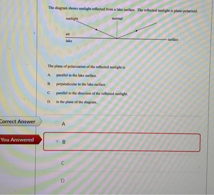 Solved The diagram shows sunlight reflected from a lake | Chegg.com
