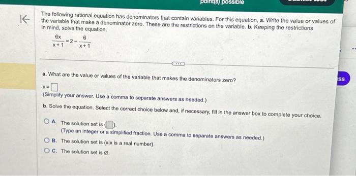 Solved The following rational equation has denominators that | Chegg.com