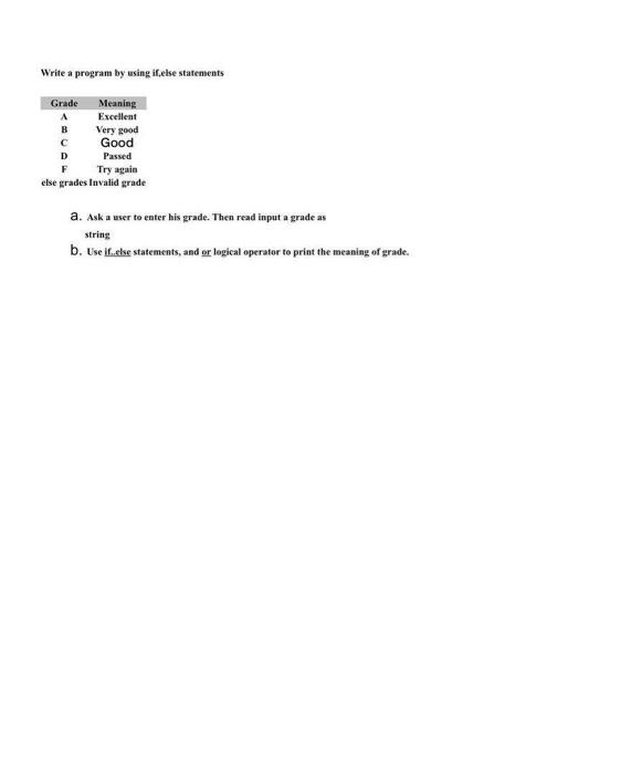 Solved Write a program by using if,else stafements a. Ask a | Chegg.com