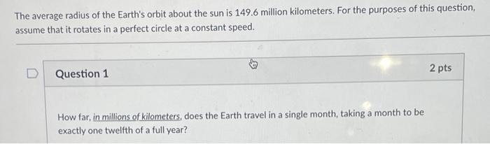 Solved The average radius of the Earth's orbit about the sun | Chegg.com